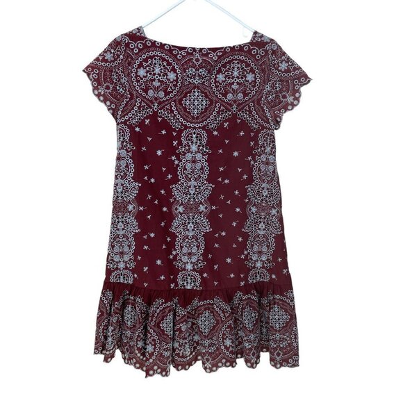 Anthropologie Feather & Bone Size S Embroidered Eyelet Ynez Dress Burgundy - Picture 2 of 11